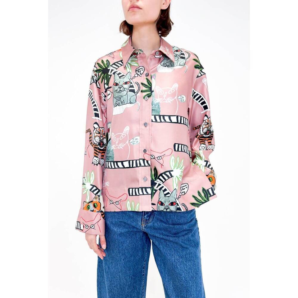 NEW ODEEH cats & tigers blouse in blush